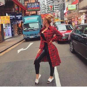 Red Plaid Trench Coat